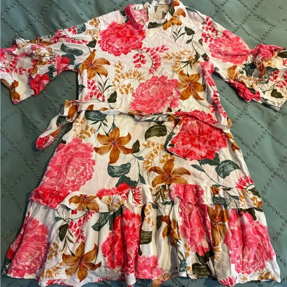 Petal & Pup Pink and White Floral Long Sleeve Dress - Picture 2 of 3